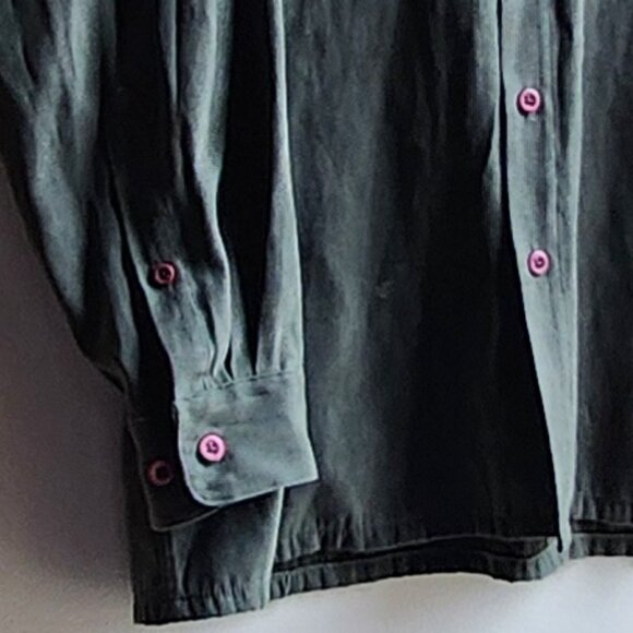Pierre Cardin Green Faux Suede Button Down Shirt Size Large - Picture 5 of 13
